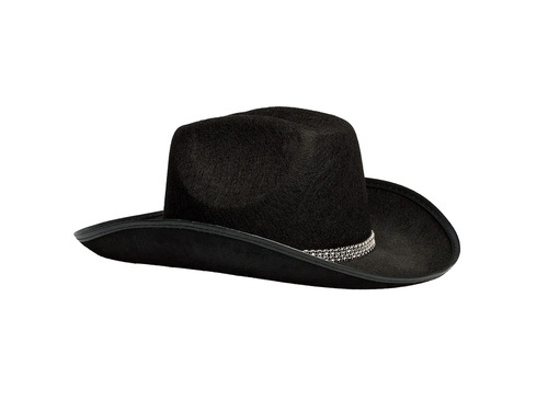 Kapelusz kowbojski z cyrkoniami czarny - 1 szt.