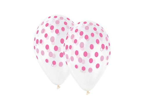 Balony białe w różowe Groszki - 30 cm - 5 szt.