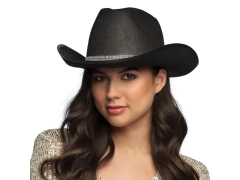 Kapelusz kowbojski z cyrkoniami czarny - 1 szt.