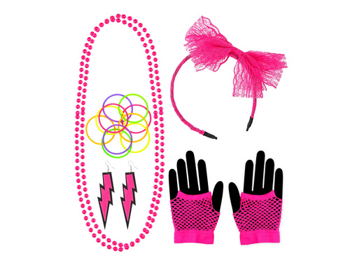 Zestaw Disco lata 80-te - różowy neonowy