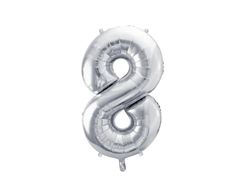 Balon foliowy cyfra 8 srebrna - 72 cm - 1 szt.