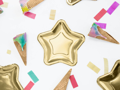 Talerzyki papierowe na urodziny Gwiazda złote - 23 cm - 6 szt.