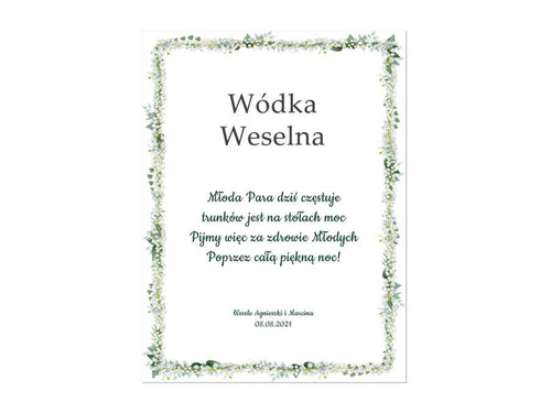 Etykiety personalizowane na butelkę z Wódką Weselną - 9 szt.