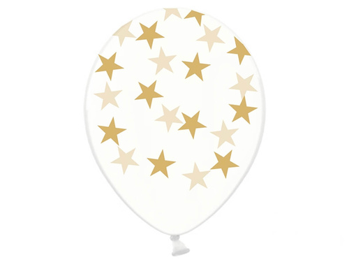 Balony przezroczyste w złote gwiazdki - 30 cm - 50 szt.