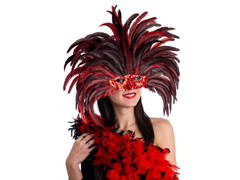 Maska karnawałowa czerwona z piórami