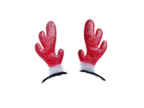 Spinki brokatowe Rogi Renifera czerwone - 2 szt.