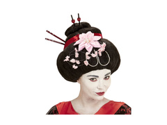 Peruka Geisha z kwiatami i pałeczkami