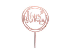 Topper z pleksi na tort Happy Birthday różowy - 1 szt.