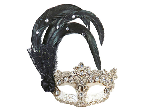 Maska karnawałowa z cyrkoniami i piórami - 1 szt.
