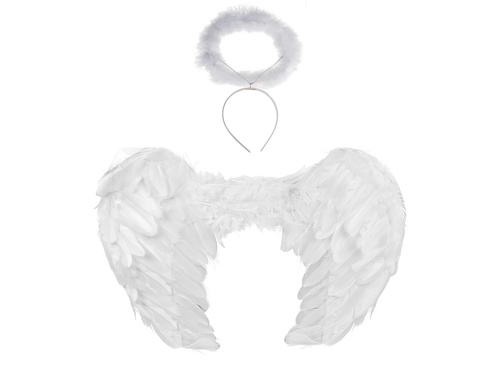 Zestaw skrzydła anioła białe 48 x 28 cm oraz Aureolka
