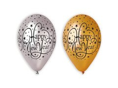 Balony Happy New Year z gwiazdkami - 31 cm - 6 szt.