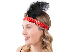 Opaska z piórem Retro czerwona - 1 szt.