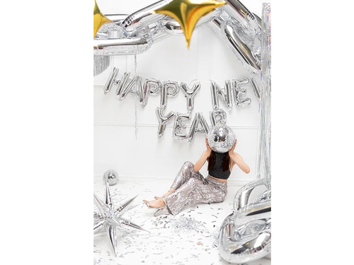 Balony foliowe napis Happy New Year srebrny - 35 cm wysokości