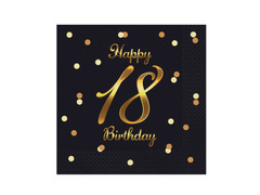 Serwetki na osiemnaste urodziny czarne - 33 cm - 20 szt.