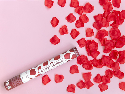 Tuba strzelająca, bordowe sztuczne płatki róż, 40cm, 1 szt.