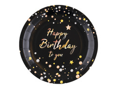 Talerzyki papierowe urodzinowe Happy Birthday czarne - 8 szt.