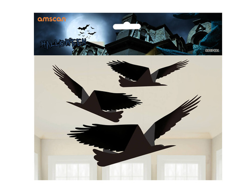 Dekoracje wiszące Kruki na Halloween - 3 szt.