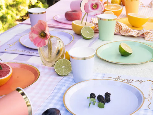 Talerzyki papierowe urodzinowe Pastelowe - 21 cm - 6 szt.