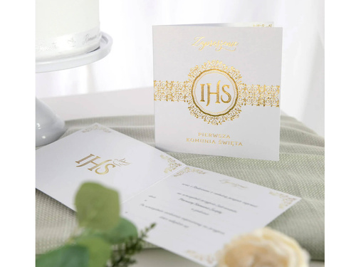 Zaproszenie na Komunię ze złotym nadrukiem - 10 szt.