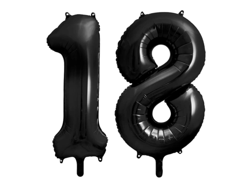 Balony foliowe cyfra 18 czarne - 86 cm - 2 szt.
