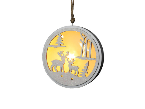 Drewniana zawieszka Renifery LED biała - 1 szt.