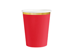 Kubeczki papierowe czerwone ze złotym brzegiem - 220 ml - 6 szt.