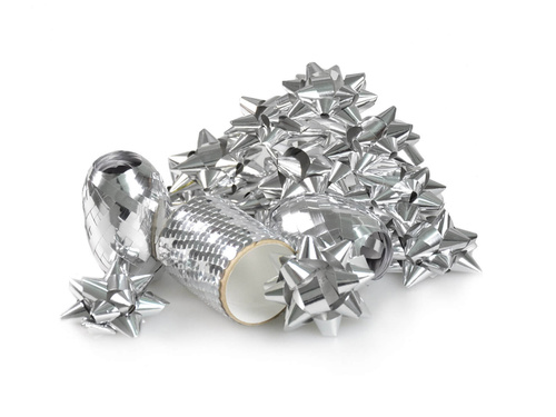 Zestaw do dekoracji prezentów srebrny - 16 szt.