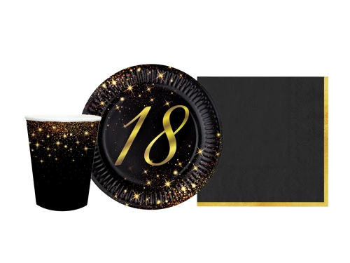Zestaw kubeczki, serwetki i talerzyki papierowe na 18ste urodziny Sparkling - 34 szt.