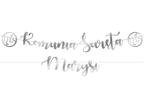 Baner srebrny Komunia Święta + imię
