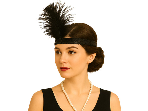 Opaska z piórami i cekinami Retro czarna - 1 szt.