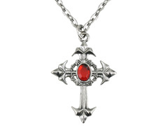 Naszyjnik gotycki z krzyżem z czerwonym kamieniem - 1 szt.