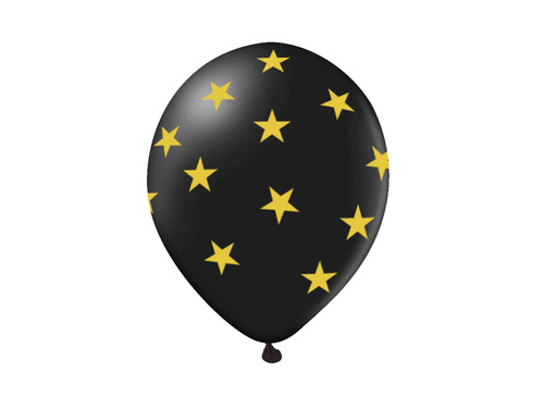 Balony lateksowe czarne w złote gwiazdki - 30 cm - 5 szt.