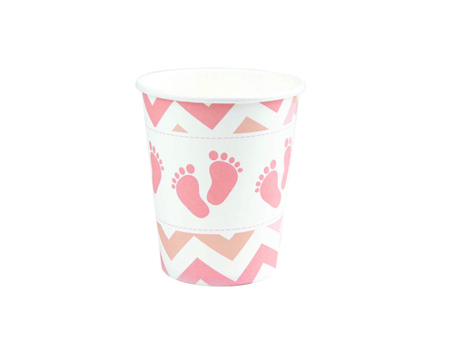 Kubeczki papierowe na Baby Shower Stópki różowe - 6 szt.