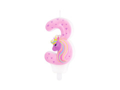 Świeczka cyferka Jednorożec - 3 - trzy
