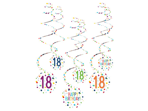 Dekoracja wisząca świderki na osiemnastkę Konfetti - 6 szt.