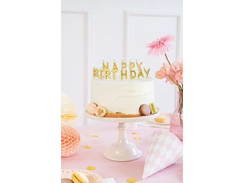 Świeczki pikery napis Happy Birthday - złoty