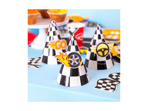 Czapeczki urodzinowe Wyścigówki - 16x10 cm - 6 szt.