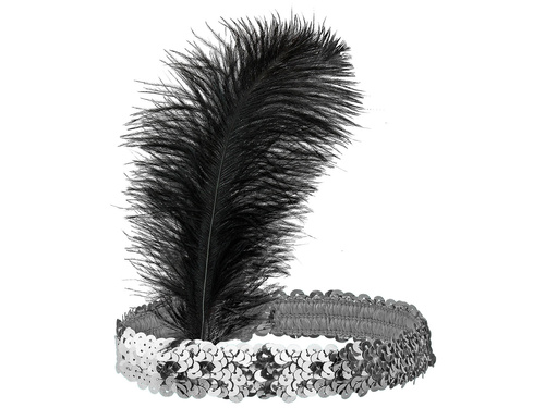 Opaska z piórem i cekinami Retro srebrna - 1 szt.