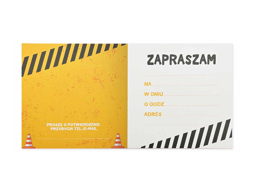 Zaproszenia urodzinowe Koparka - 5 szt.