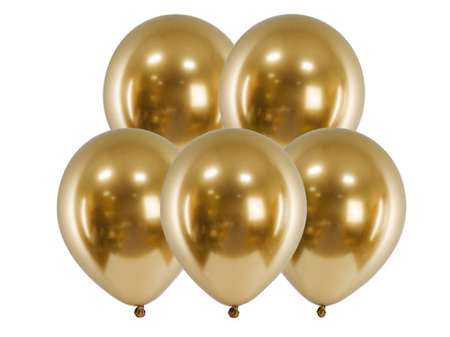 Balony lateksowe Glossy złote - 46 cm - 5 szt.