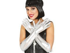 Rękawiczki karnawałowe srebrne długie - 44 cm.