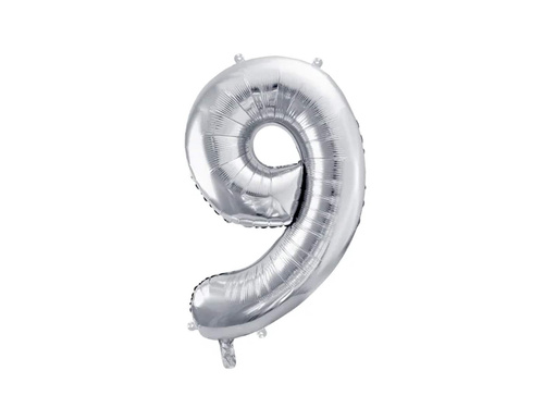 Balon foliowy cyfra 9 srebrna - 72 cm - 1 szt.