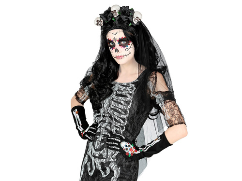 Opaska z welonem i czachami - 1 szt.