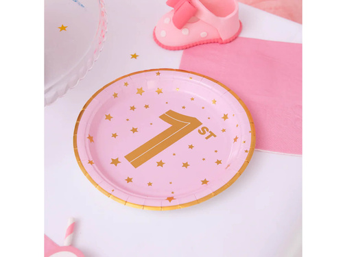 Talerzyki papierowe na roczek różowe - 18 cm - 6 szt.