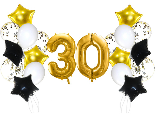 Zestaw balonów na trzydziestkę złoto-czarny - 21 szt.