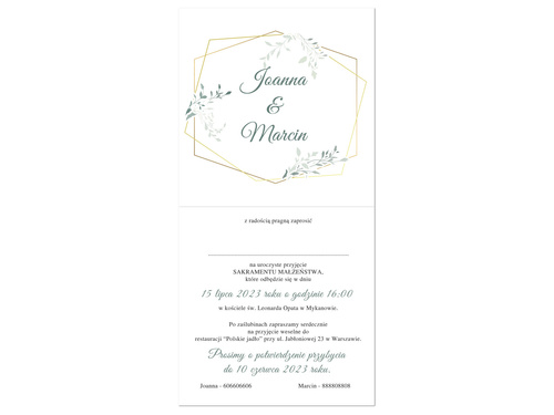 Zaproszenie personalizowane na ślub z kopertą - 6 szt.