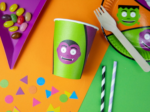 Kubeczki papierowe na Halloween Potworki - 250 ml - 6 szt.