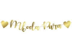 Baner z napisem Młoda Para złoty - 120 cm - 1 szt.