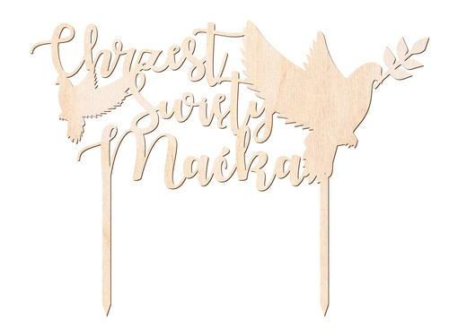 Topper drewniany na tort personalizowany Chrzest Święty - 1 szt.