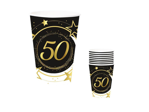 Kubeczki papierowe na pięćdziesiąte urodziny czarne - 240 ml - 6 szt.
